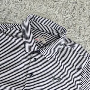 Under Armour Mens HeatGear Striped Golf Polo Shirt Navy Blue Grey 1242758 Small